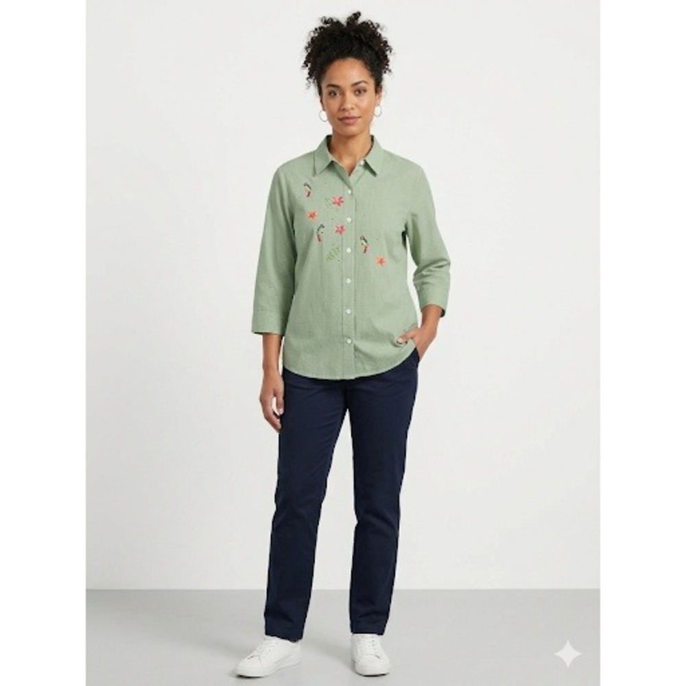 Vintage Breckenridge Gingham Blouse‎ Embroidered Parrot Floral Women's Medium